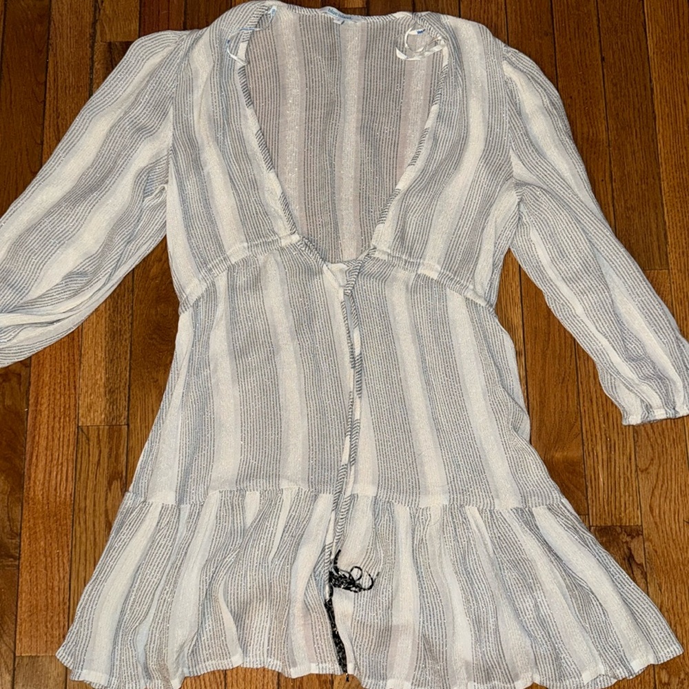 Blue Island White with Silver Shimmer Accents-Beach Coverup